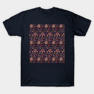 William Morris Evenlode Textile Pattern on Blue T-Shirt